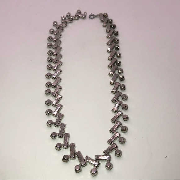 Vtg Blue & White Rhinestone Necklace 15” Unmarked - Picture 3 of 6